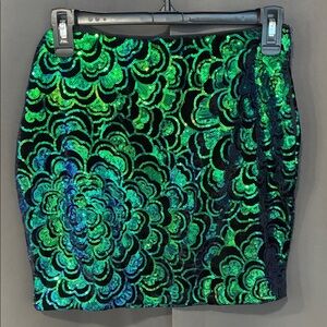 H&M Green and Blue Sequin Mini Skirt
